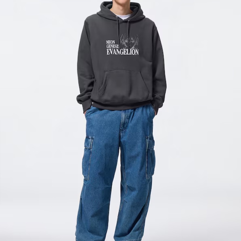 GU (Uniqlo) xNeon Genesis Evangelion Cotton Sweat Hoodie dark  Gray slim fit XS - Picture 6 of 7